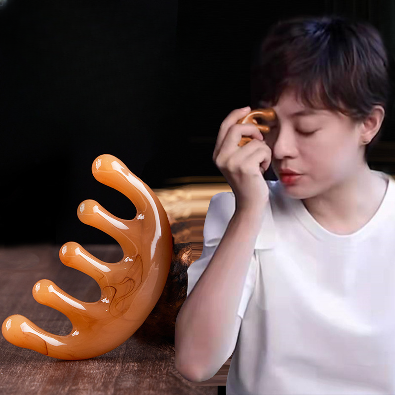 /3pcsfive-Zahn-Meridian-Massagekamm Harz Kopf Punkt Massage instrument Fünf-Klauen-Dekompression tragbarer kleiner Kamm