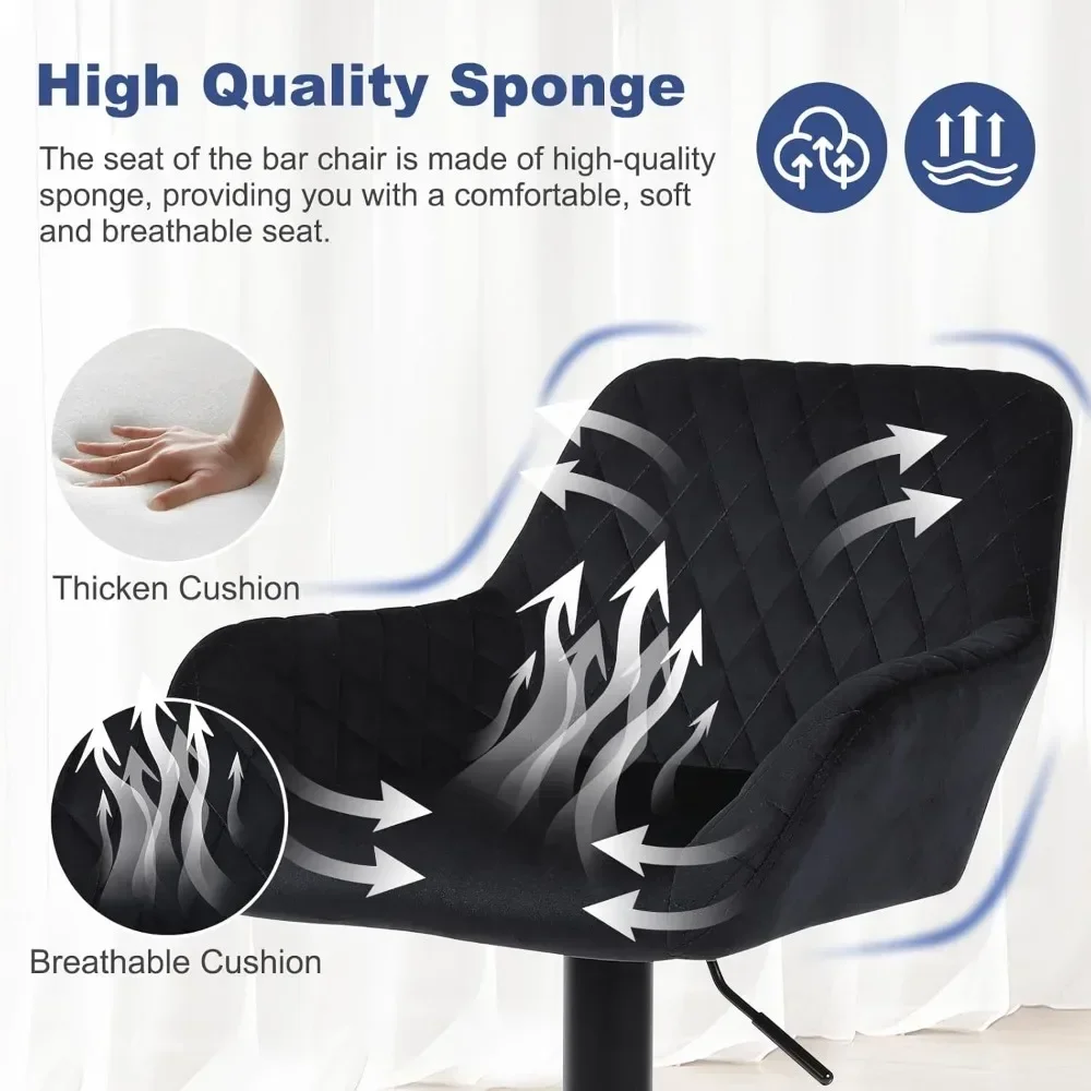 Barhocker-Set mit 2 Stück, höhenverstellbare, drehbare Barhocker aus Samtstoff, Frühstücks-Esshocker mit Rückenlehne und Armlehne