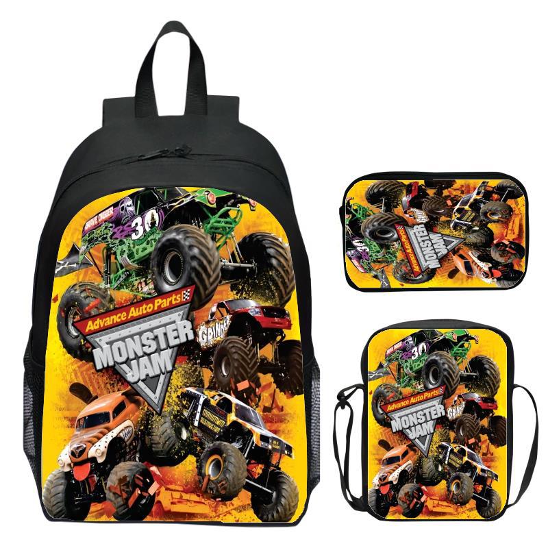 Monster Jam Monster Truck Three Piece Set Children's Backpack Elementary School Backpack Kindergarten Backpack