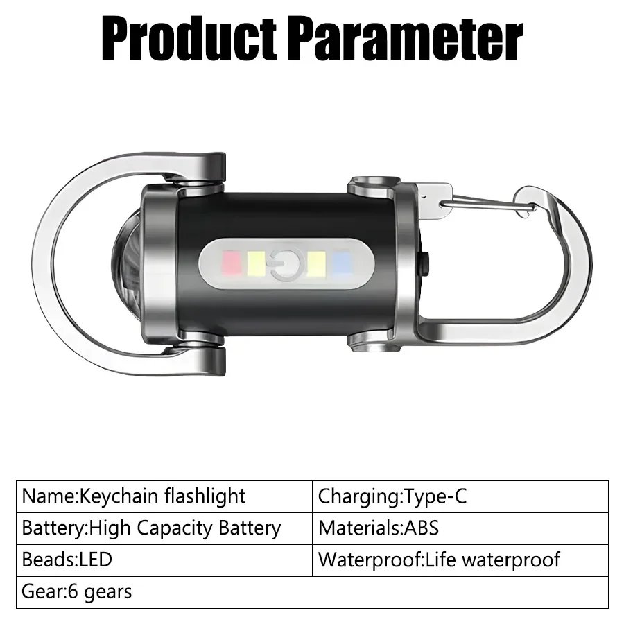 Tragbare Mini-Schlüsselanhänger-Taschenlampe, multifunktionales COB-Arbeitslicht, 6 Modi, wiederaufladbares Notlicht für Spaziergänge, Suchen, Wandern