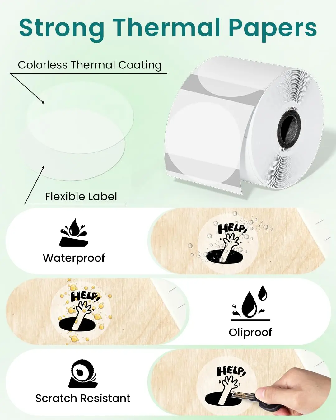 50 x 50 mm klare, runde Thermoetiketten, stark klebendes Etikettenrollenpapier, geeignet für M110/M200/M120/M220/E210/P50 Drucker für Zuhause
