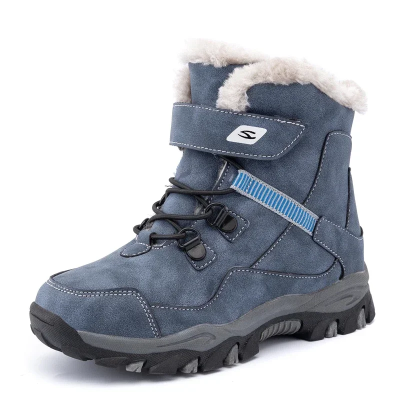 Inverno crianças neve botas quentes sapatos de pele meninos tênis de borracha caminhadas sapato moda crianças botas de couro à prova dwaterproof água crianças