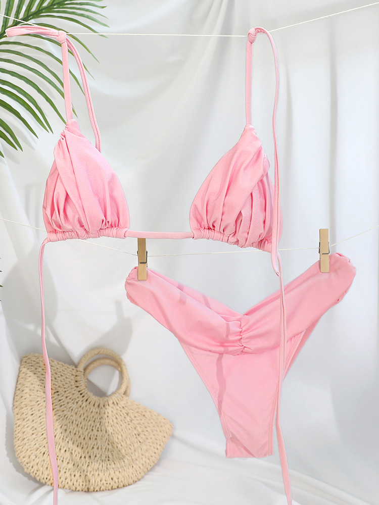 Geplooide Braziliaanse Plooien Bikini Set Sexy Micro Bikini's 2025 Vrouwen Badpak Vrouwelijke Driehoek Badmode Strandkleding Badpak