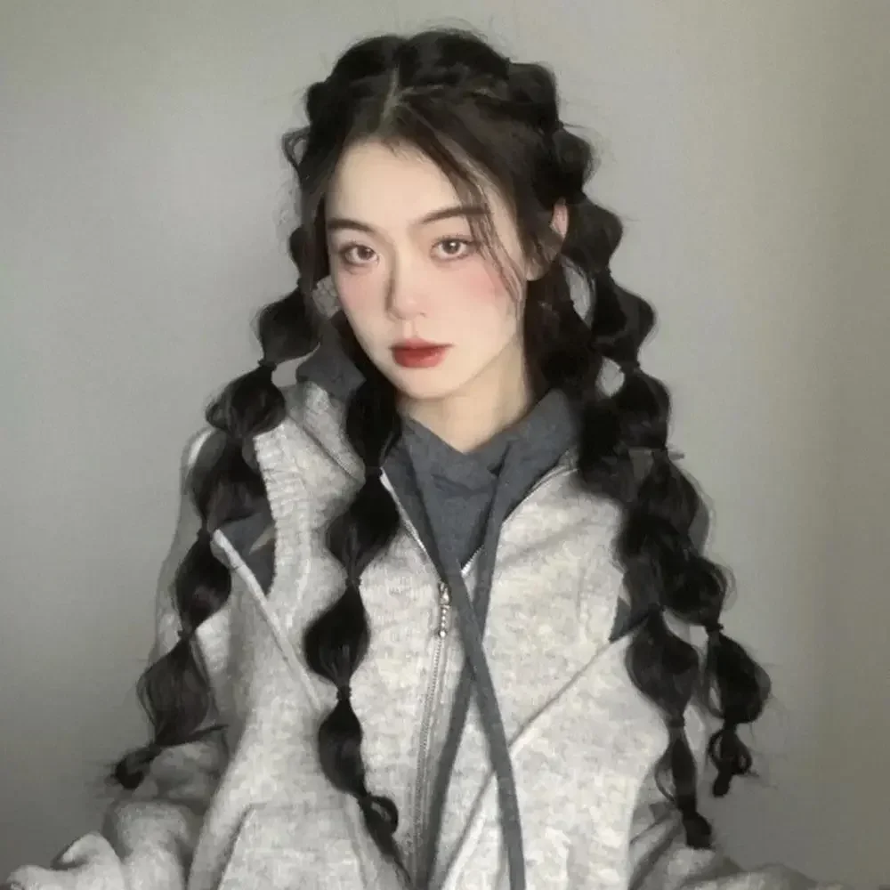 Peluca sintética trenzada de burbujas para mujer, extensión de cabello de cola de caballo doble, pelo de simulación dulce y fresco, peluca artificial de temperamento Natural