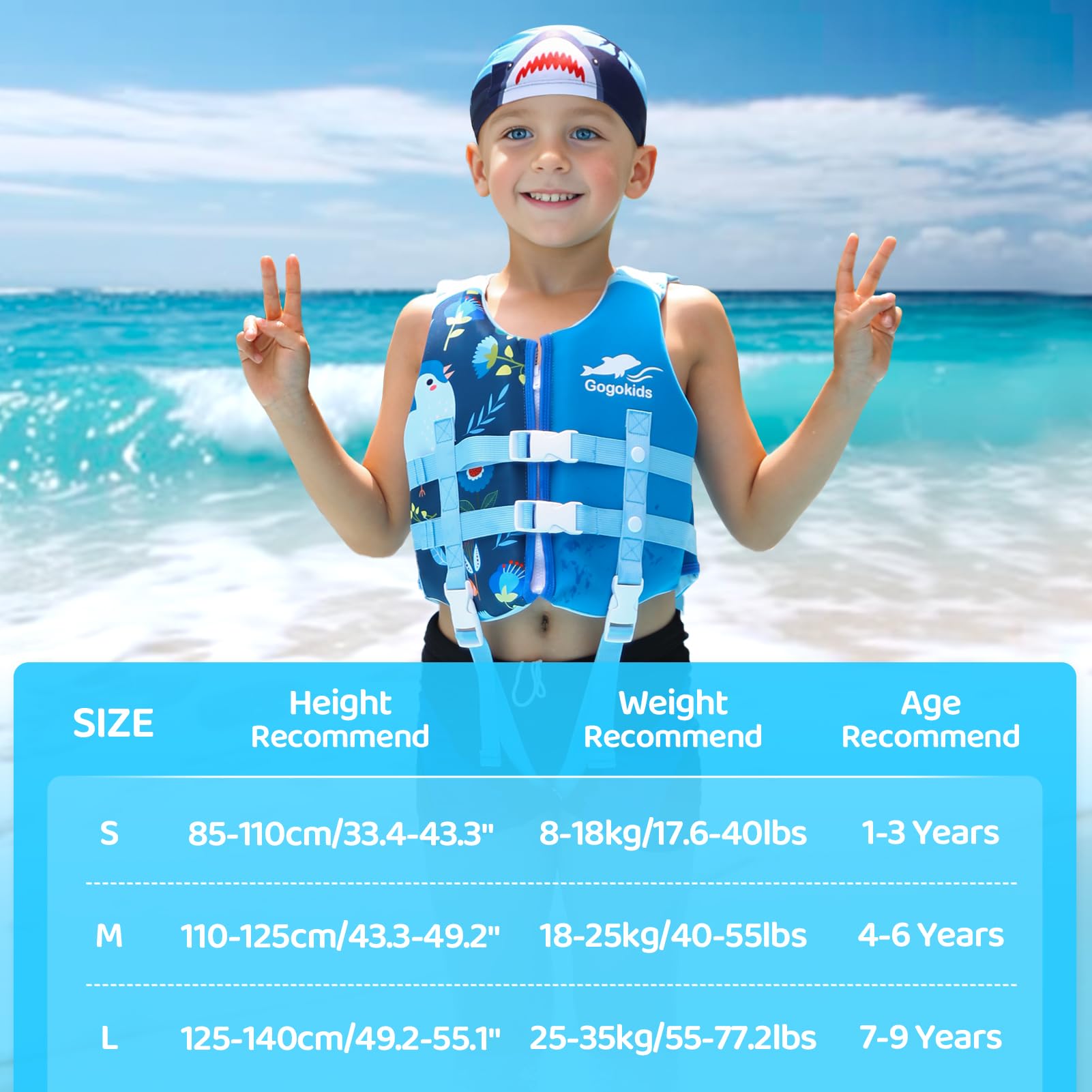 Gogokids เสื้อชูชีพเด็กลอยแจ็คเก็ตเด็กวัยหัดเดินชุดว่ายน้ํา Assist ชุดว่ายน้ําว่ายน้ําการฝึกอบรมลอยตัวเสื้อกั๊กว่ายน้ํา Neoprene เสื้อชูชีพ
