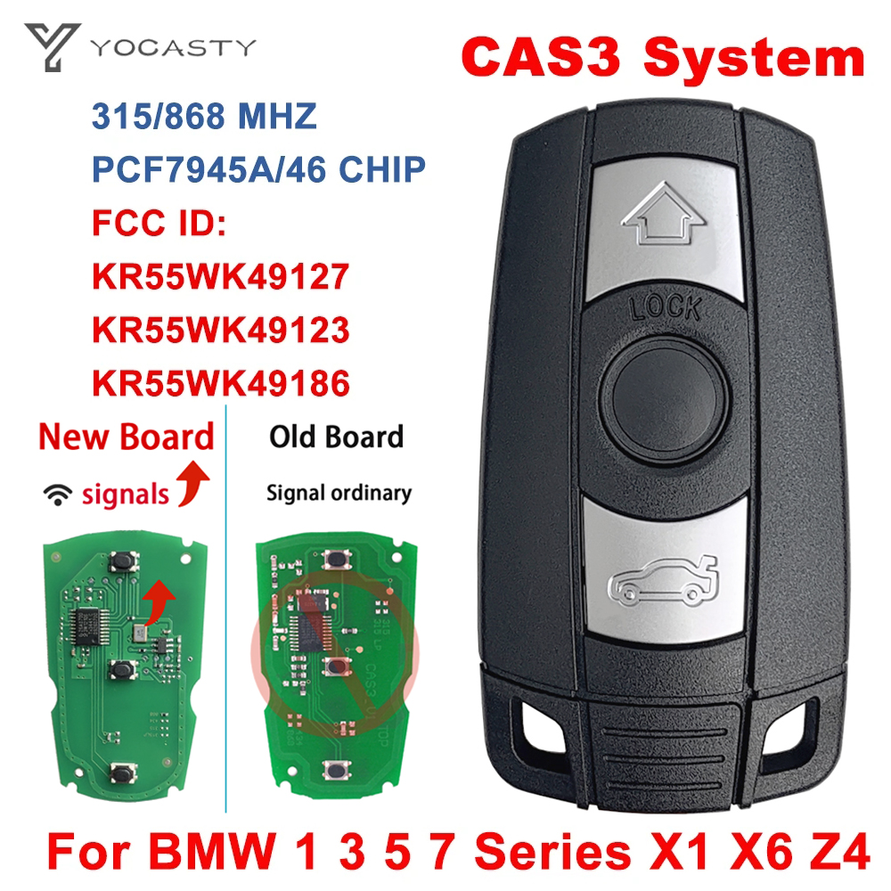YOCASTY CAS3 PCF7945 Chip 315/868MHz Chìa Khóa Thông Minh Điều Khiển Từ Xa Phím KR55WK49127 Cho Xe BMW 1/3/5/7 2006-2012