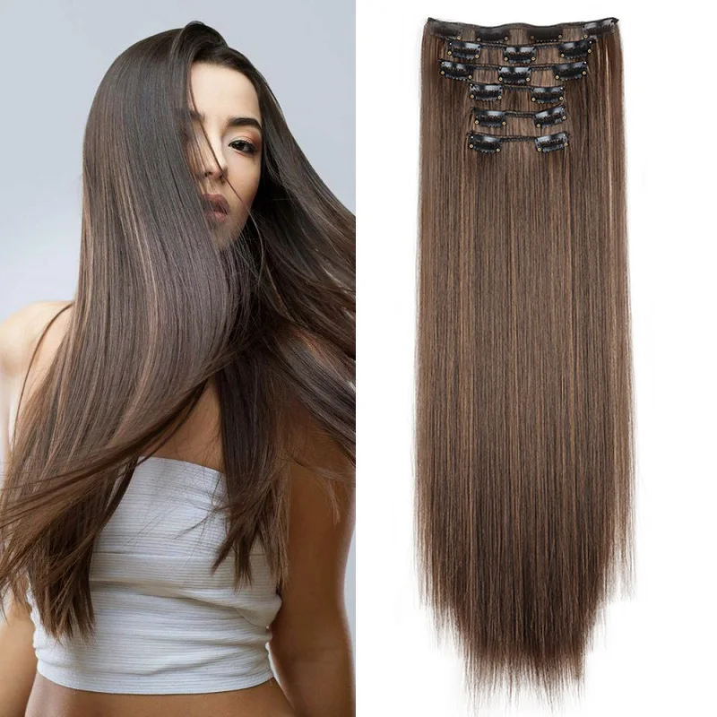 WIGSIN 6 pezzi/set sintetico 24 pollici lungo rettilineo estensione dei capelli parrucchino setoso per le donne