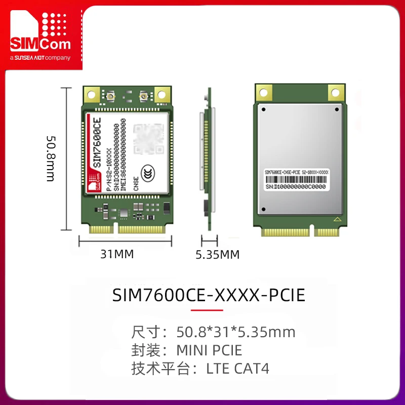Módulo de comunicação 4g sem fio de cinco modos Simcom SIM7600CE-T-PCIE com diversidade de posicionamento GPS