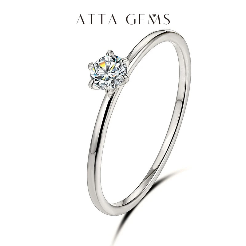 Cincin Lapis Emas Putih 18K untuk Wanita Uji 2 K Melewati D Cincin Berlian Solitaire Moissanite Cincin Pernikahan Band Tunangan Pengantin