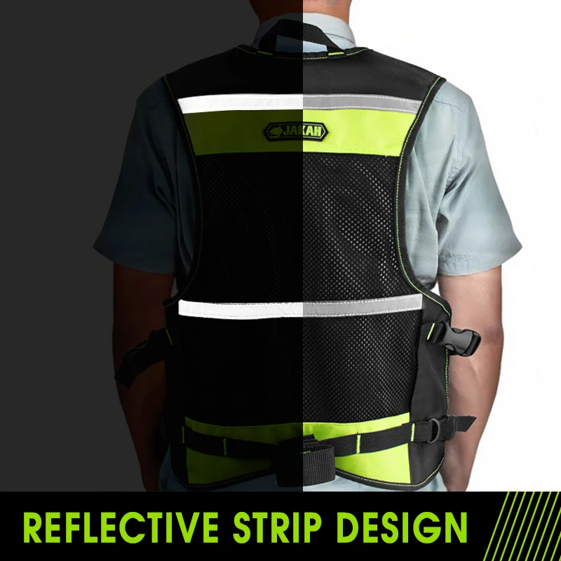 Workwear Allround-Werkzeugweste, Sicherheitsweste mit mehreren Taschen und Reißverschluss, robuste Werkzeugweste für Elektriker