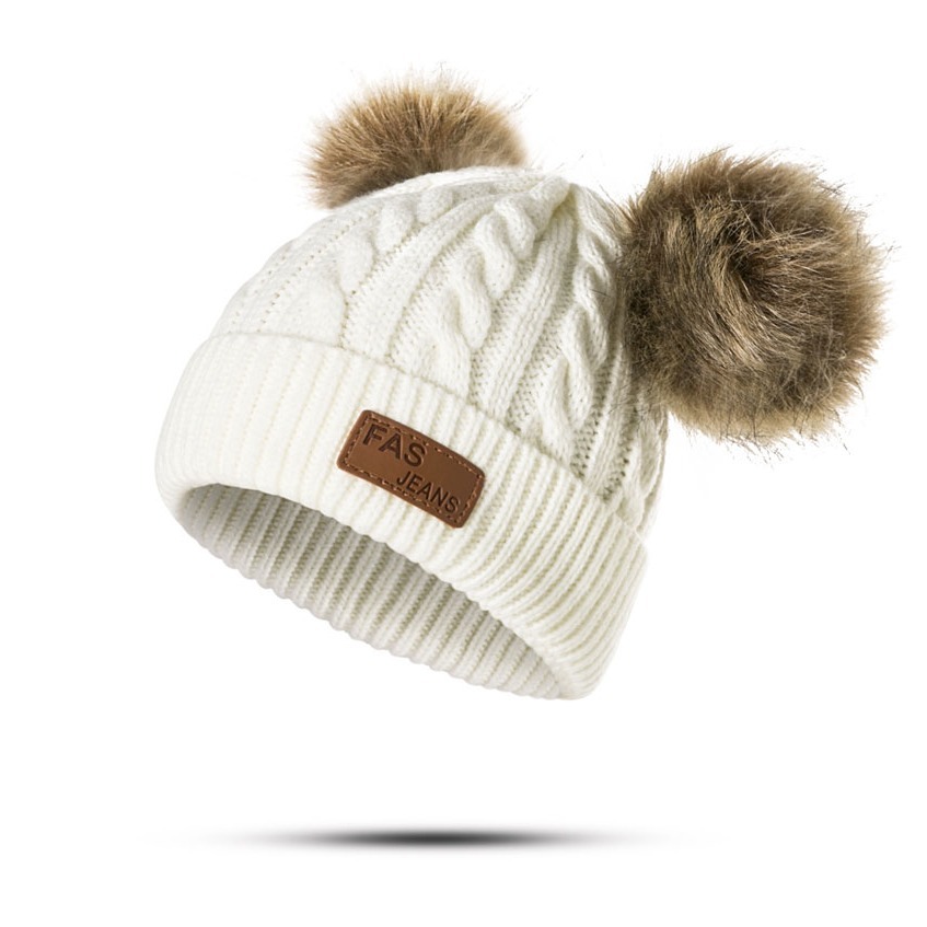 Leuke Dubbele Wol Pompom Babymutsje Kinderen Cap Warme Herfst Winter Hoeden Voor Kinderen Jongens Meisjes Gebreide Warmer Beanie Caps Motorkap