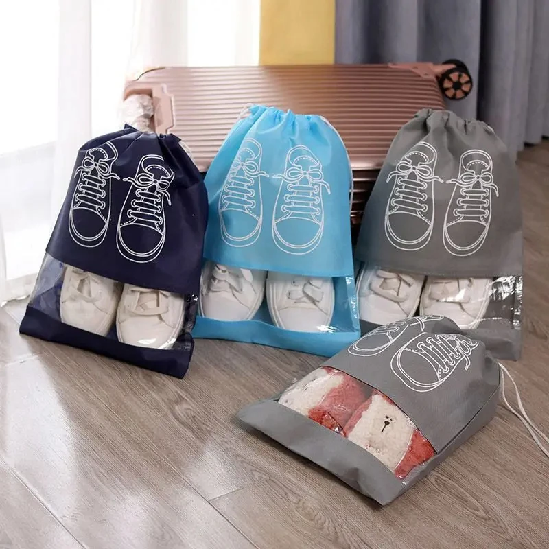 5 pz/set borsa per scarpe con cinturino in tessuto Non tessuto addensato bocca borsa per scarpe impermeabile da viaggio di grande capacità a prova di umidità