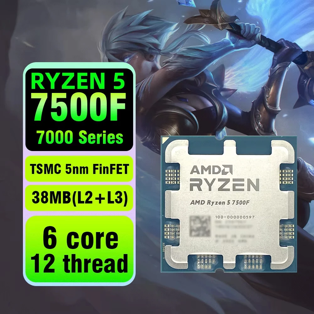Procesor AMD Ryzen 5 7500F 5GHz 6-rdzeniowy 12-wątkowy 38MB Procesor stacjonarny Socket AM5 CPU Procesor do gier