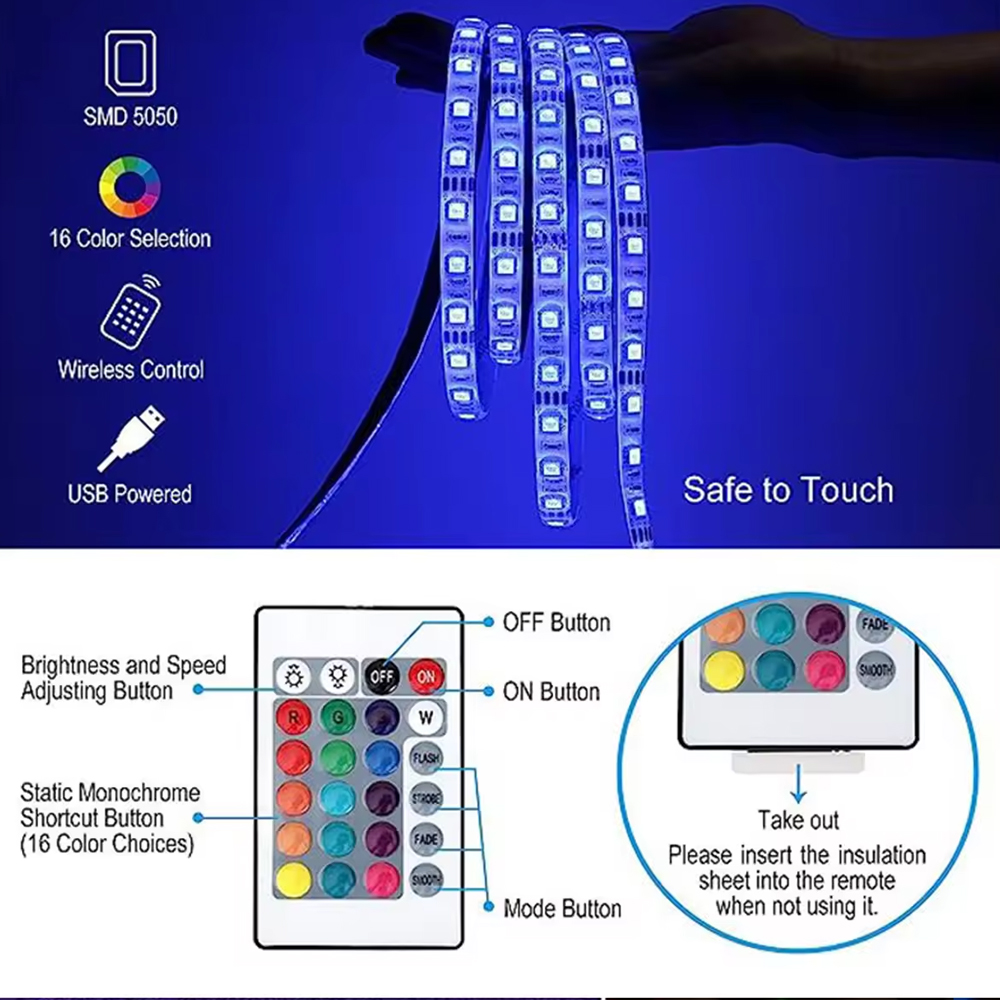 1/3/5M LED Strip Lights for TV ,Bluetooth USB TV Backlight Kit with Remote,5050SMD 5V RGB LED Lamp Tape for Home Decor Lighting