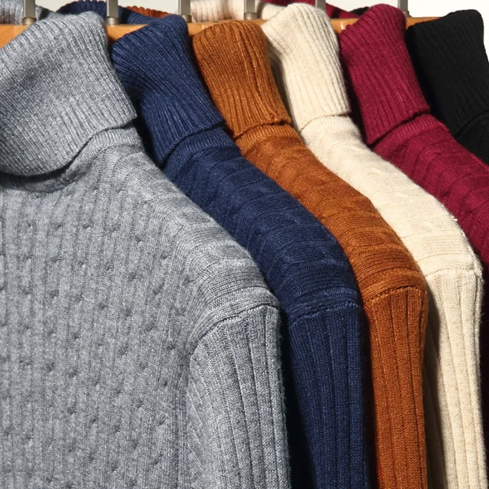 Neue männer Rollkragen Pullover Herbst Gestrickte Gestreifte Streetwear Warme Lange Ärmeln Pullover Einfarbig Grundlegende Stil Casual Tops