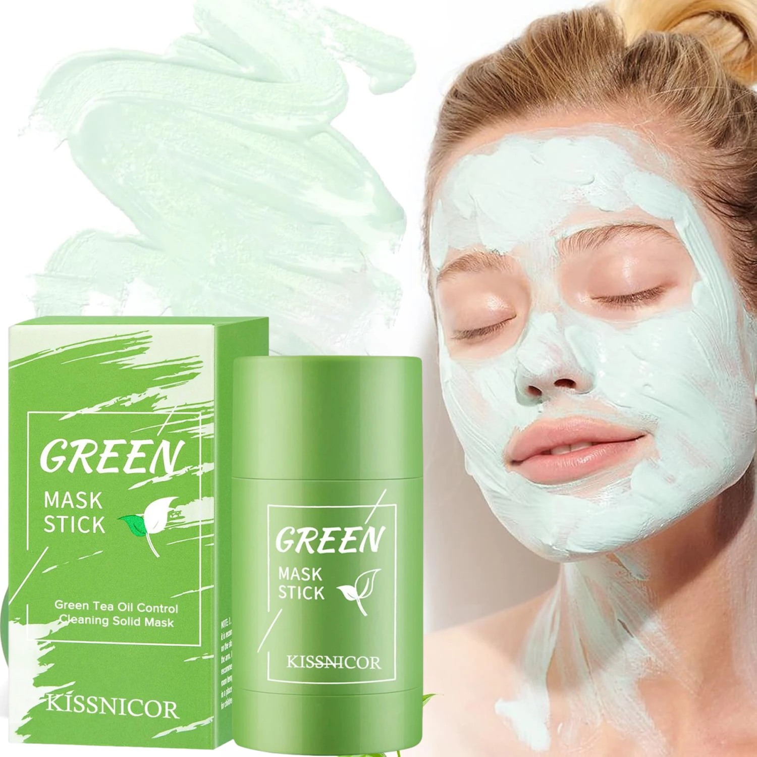 Máscara de limpeza sólida de chá verde para remoção de manchas de acne, remoção de cravo, máscara de lama hidratante, fina, suave, pequena luz 40g