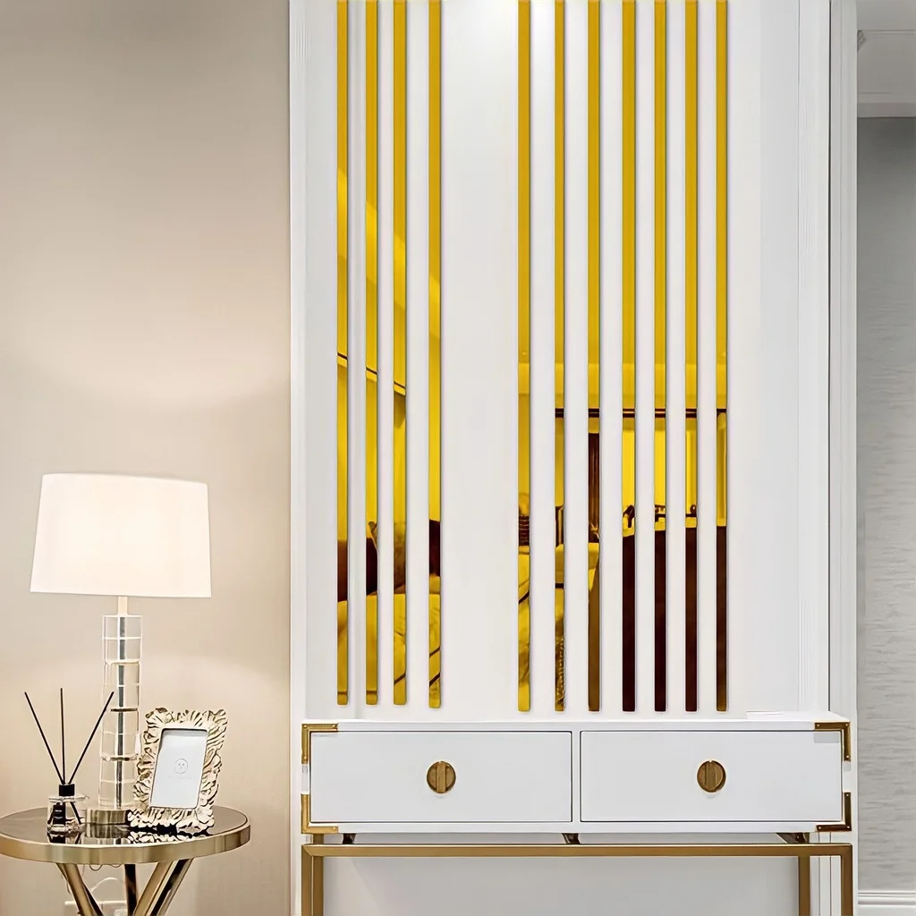 1 Cuộn Vàng Decal Dán Tường Phẳng Bằng Thép Không Gỉ Đường Nét Trang Trí Titan Tường Trần Edge Dải Gương Trang Trí Phòng Khách