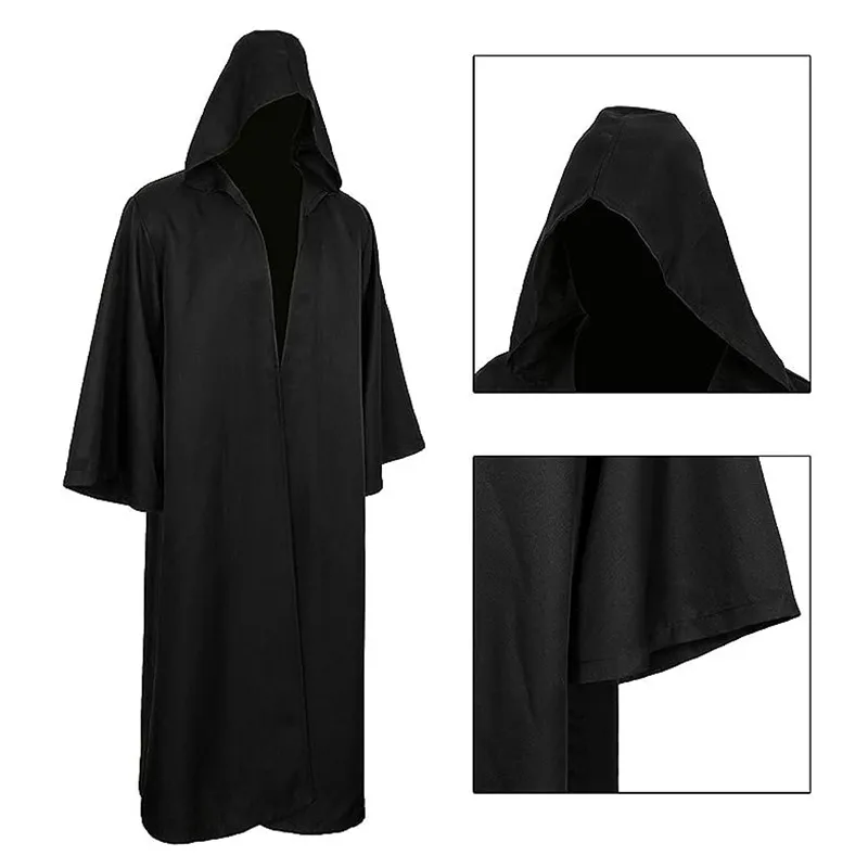 Halloween Hexe Langes Hemd Mit Kapuze Schwarze Robe Umhang Cosplay Kostüm Erwachsene und Gruseliger Geisterumhang Kind Urlaub Kostüm Set