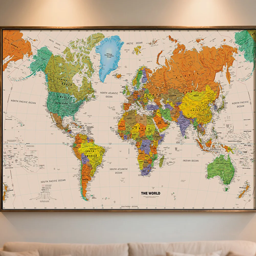 Póster del mapa del mundo de 150x100cm, no tejido, sin olor, vista aérea, imagen artística de pared sin marco para suministros escolares, regalo de decoración de habitación