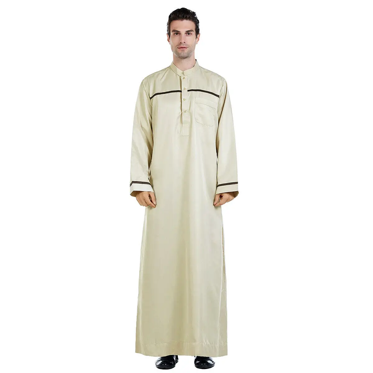 Saudi Arabisch Männer Thobe Jubba Abaya Muslimische Kleidung Dubai Islamische Robe Kaftan Traditionelle Kleidung Langarm Kleid Eid Ramadan