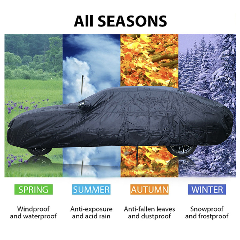 Housses de voiture universelles SUV/berline, imperméables, pour l'extérieur, Protection contre le soleil, la pluie et la neige, UV, conception à fermeture éclair, étui noir pour voiture, S-XXL