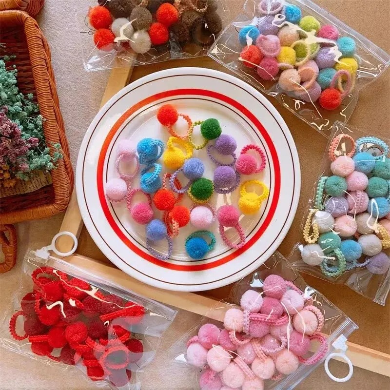 20 Stücke Mädchen Bunte Plüsch Ball Elastische Haarbänder Kinder Pferdeschwanz Krawatten Gummibänder Kopfbedeckung Haarschmuck Geschenk für Kinder