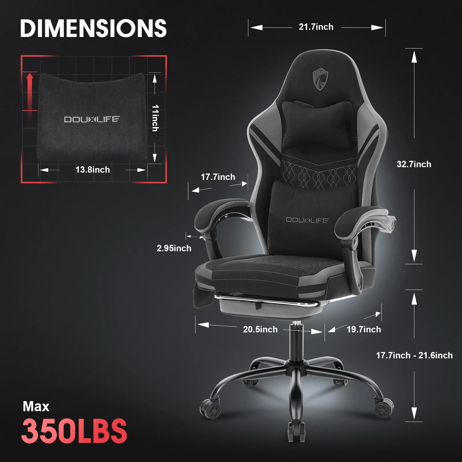 GC-RC05 chaise de jeu chaise d'ordinateur en tissu avec chaise de bureau de Massage à deux points chaise ergonomique avec coussin élargi à ressort de poche