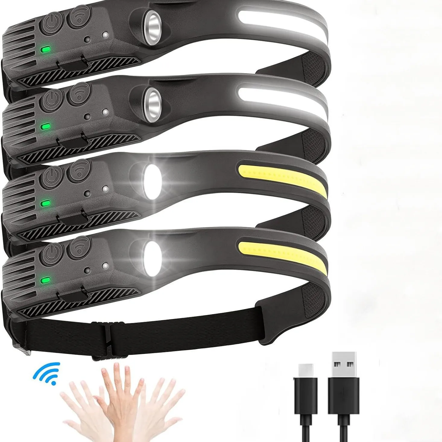 Linterna frontal LED de inducción con Sensor COB, 6 modos, recargable, batería integrada, iluminación de trabajo al aire libre