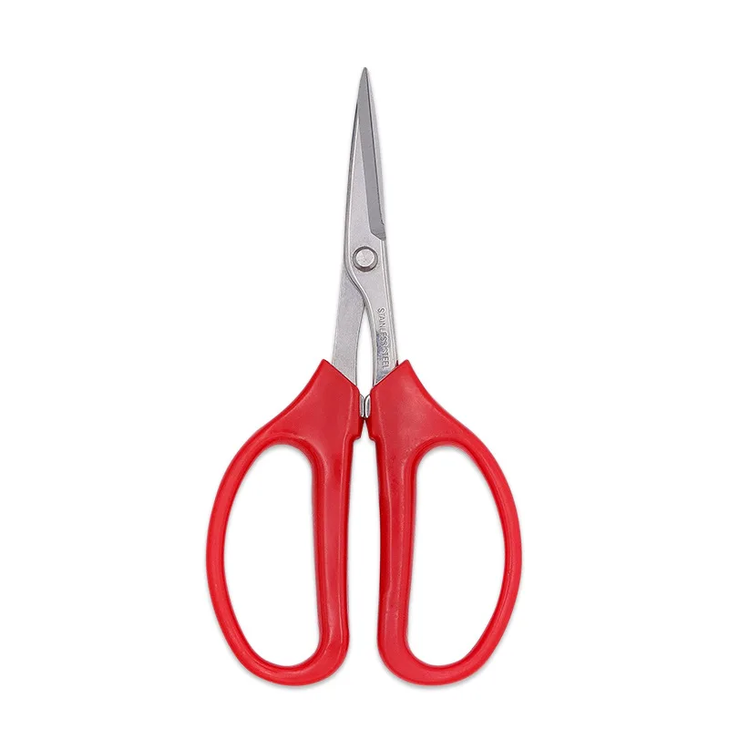 Venta al por mayor, tijeras de acero inoxidable para frutas y uvas, cortaúñas con mango cómodo de PP rojo, tijeras de podar, herramientas de jardinería para flores de bonsái