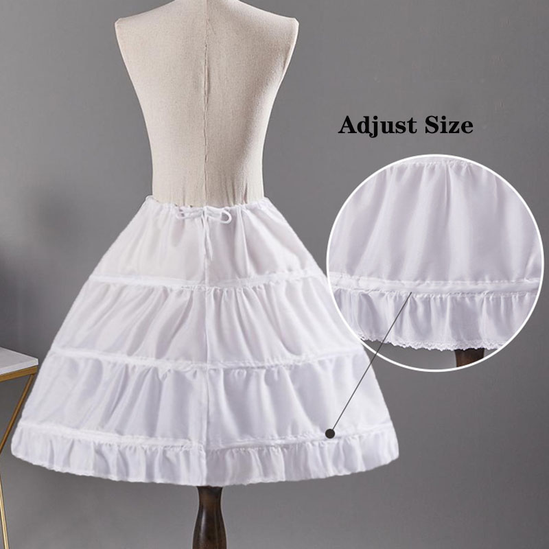 Cosplay Bambini Sottoveste A-Line 3 Cerchi Jupon Enfant Bambini Crinolina Trim Flower Girl Dress Sottogonna Elastico in vita