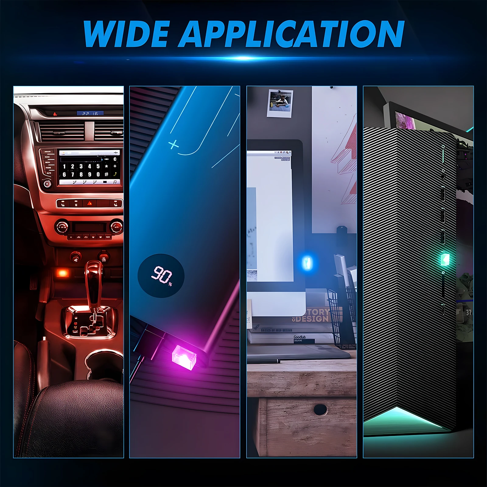 Mini USB Luce per auto Luce d'atmosfera USB portatile universale DC 5V USB LED Kit di illuminazione per interni auto per laptop Notte Home Office