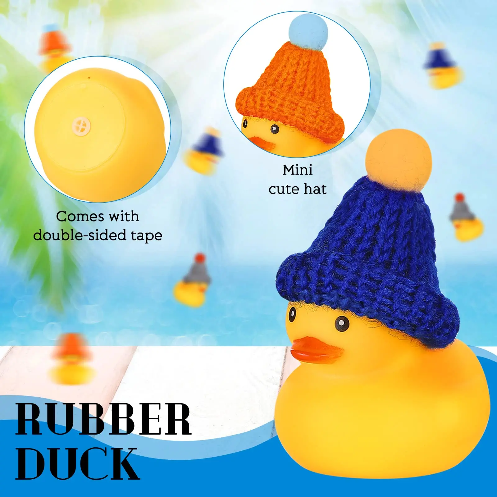 Mini Duckies de goma con 12 gafas de sol, sombreros, gorros, bufandas, 12 piezas