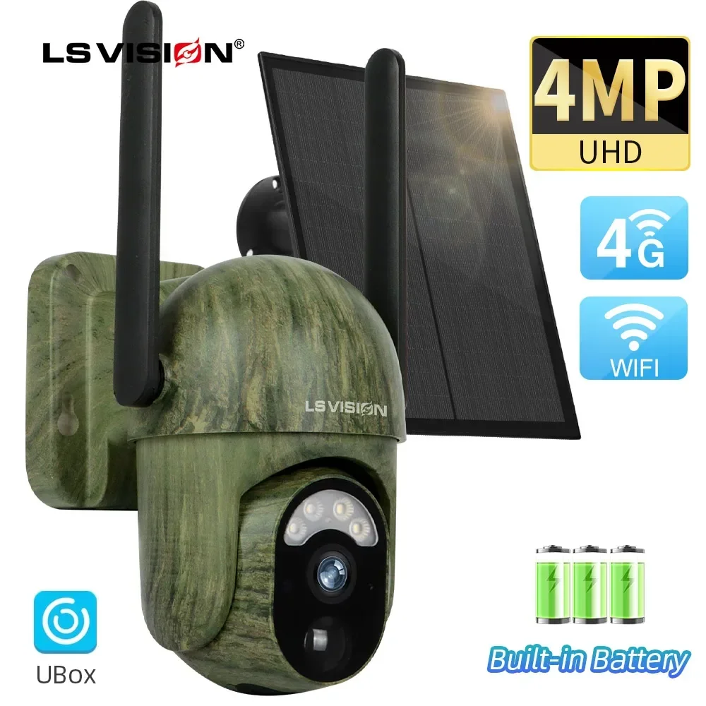 LS VISION 4MP 4G Solar-Überwachungskamera, kabellos, für den Außenbereich, WiFi, Menschen-/Tiererkennung, 2-Wege-Gespräch, IP66, wasserdichte Wildkamera