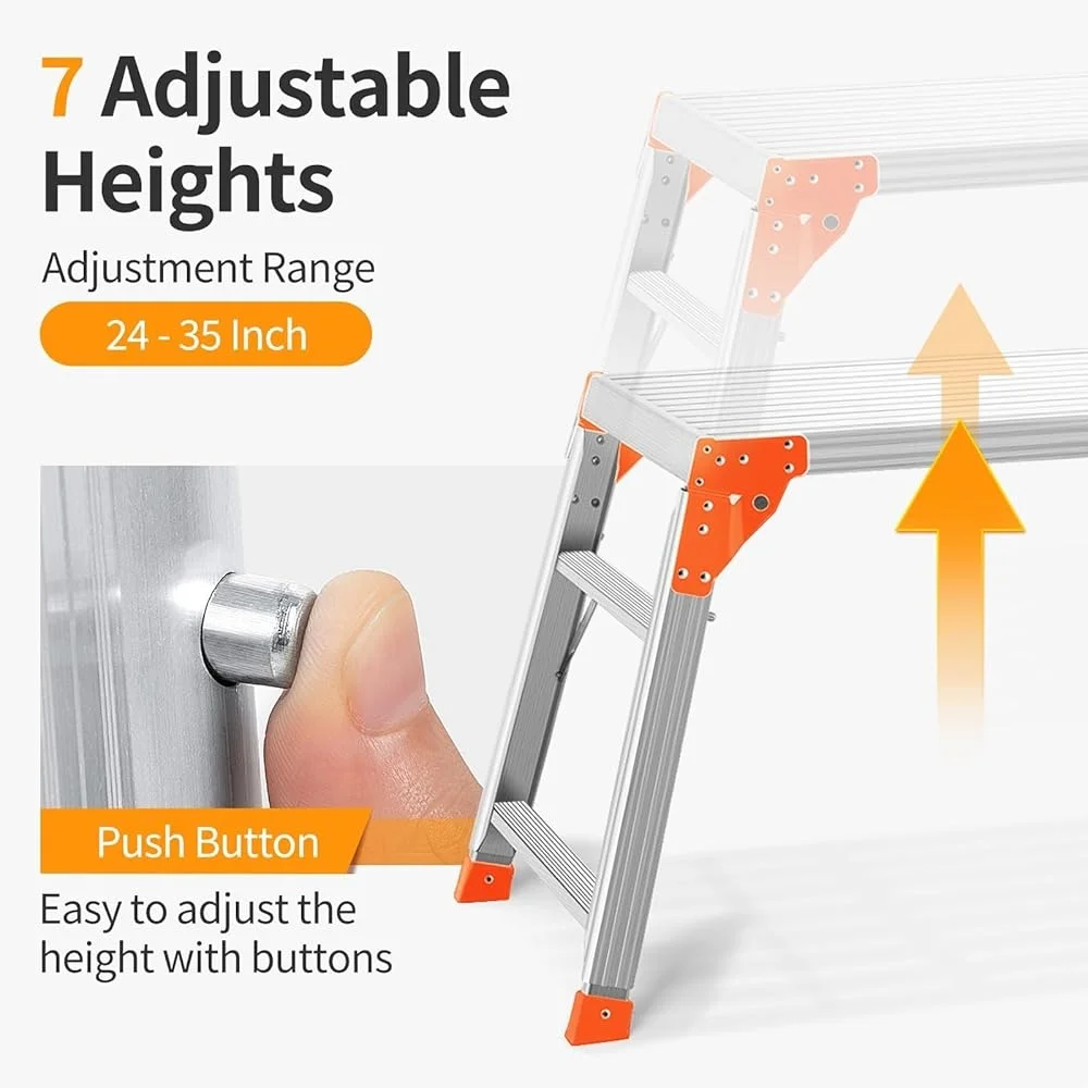 Multifunctional Adjustable Aluminum Work Platform Folding Ladder Non-Slip Scaffolding Safe Durable Lock Portable Indoor Outdoor