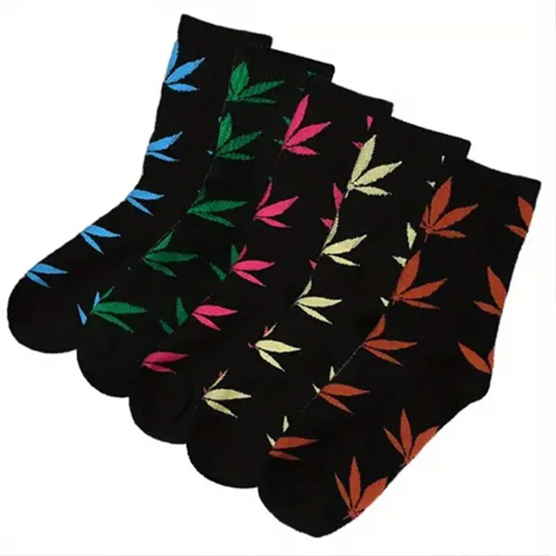 5 pares de meias de folha de bordo masculinas versáteis longas estilo coreano na moda meias de tubo alto estilo hip hop de rua meias de tubo longo