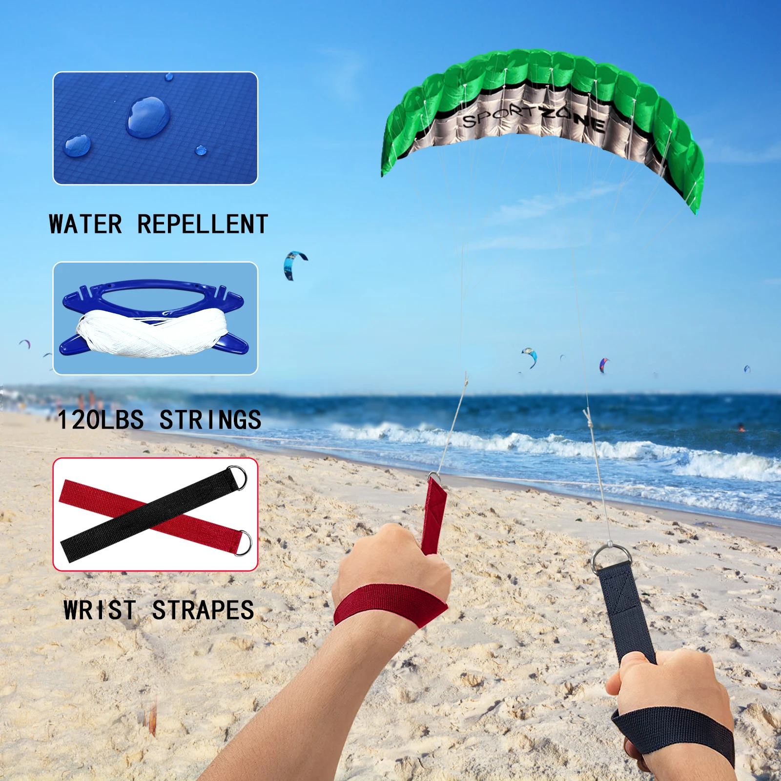 Mới Chất Lượng Cao 2.5M Xanh Lá Kép Dòng Parafoil Diều WithFlying ToolsPower Viền Thuyền Buồm Kitesurf Rainbow Thể Thao Bãi Biển
