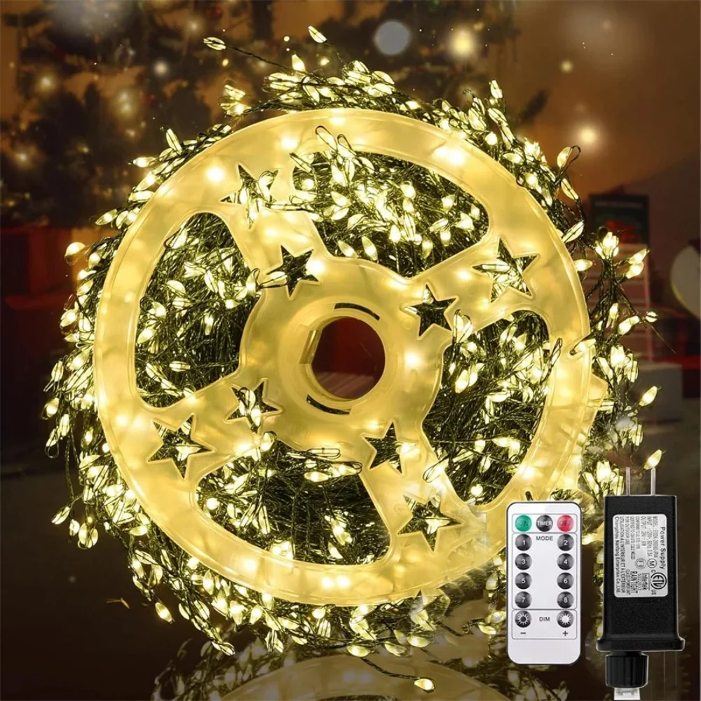 220V enchufe de la UE 30M/50M/75M LED árbol petardo alambre de cobre cadena decoración de jardín luz Control remoto línea verde luz de hadas