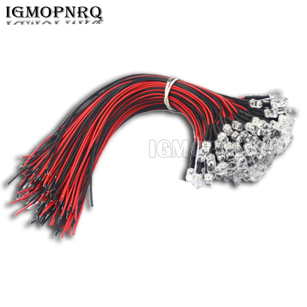 10PCS 12V 24V 3V-6V 5มม.ล้าง LED ไดโอดสีแดงสีเขียวสีฟ้าสีเหลืองสีส้มสีขาว RGB Pre-Wired 20ซม.