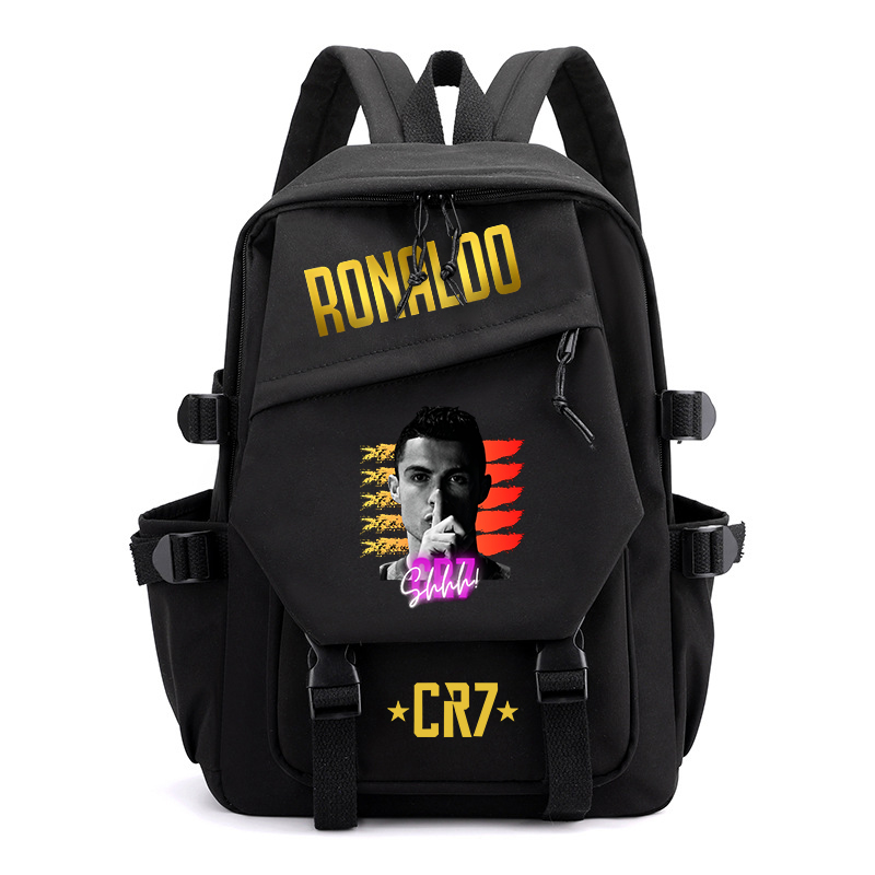 Ronaldo printed student schoolbag black backpack children's bag suitable for girls
