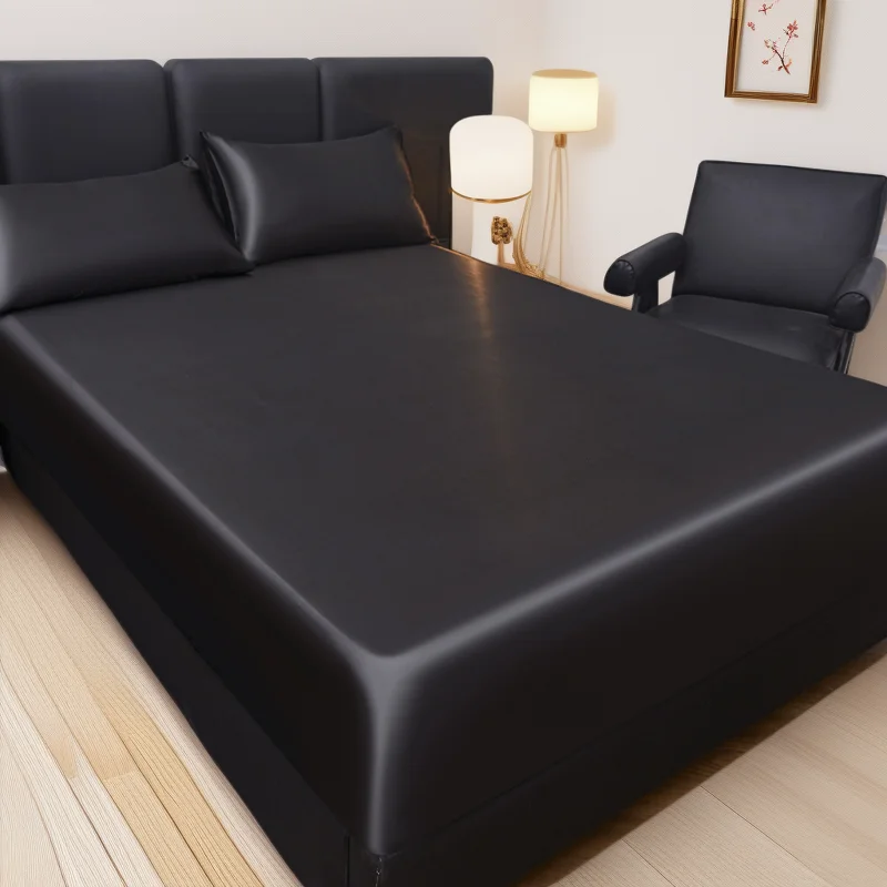 Lençol de cama de cetim refrescante, cor sólida, capa de colchão, amigável à pele, respirável, de seda de alta qualidade, lençol duplo, 1 peça