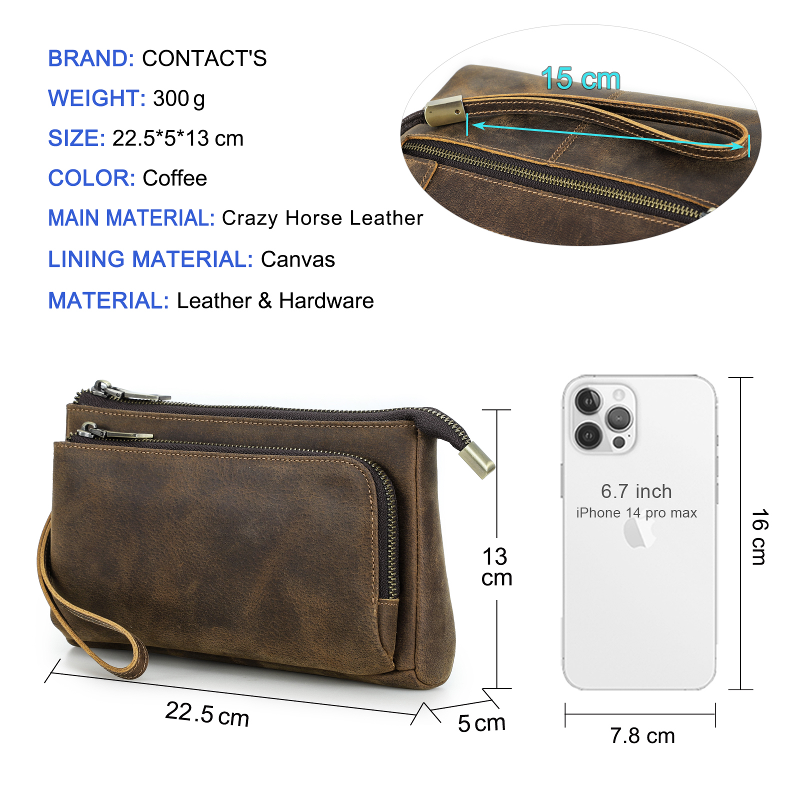 CONTACT'S Genuine Leather Men Clutch Bag Design Handbag Long Wallet Male Purse Travel Charge Storage Bag Cable Organizer