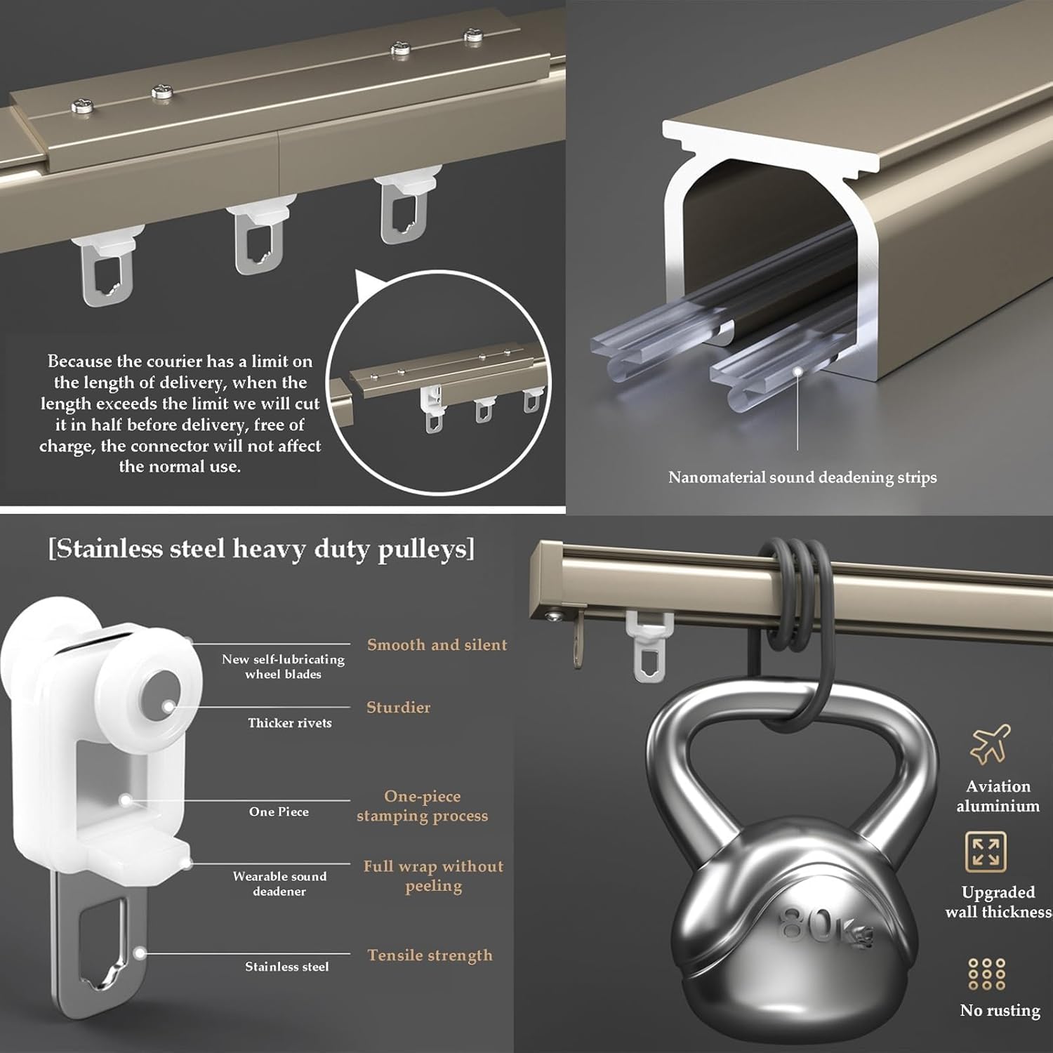 y resistente, montaje en techo o pared para separadores de habitaciones y cortinas