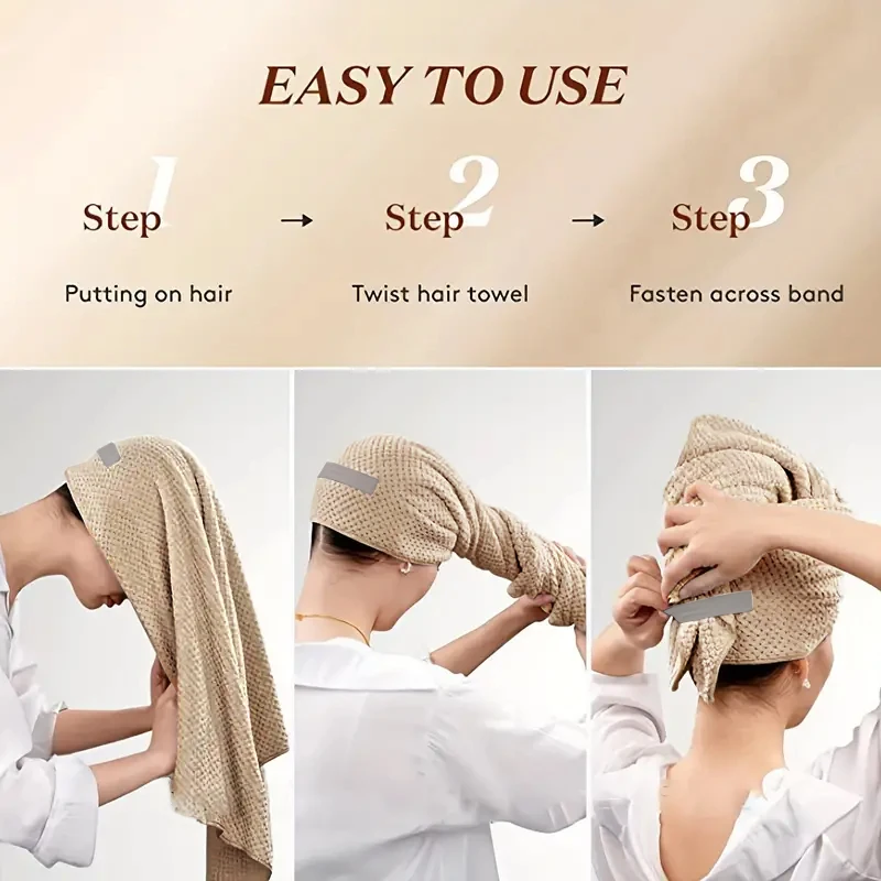 Asciugamano per capelli in microfibra Avvolgente extra large Asciugamano per capelli ad asciugatura rapida con fascia elastica, Turbante avvolgente per asciugamano per capelli morbido ultra assorbente