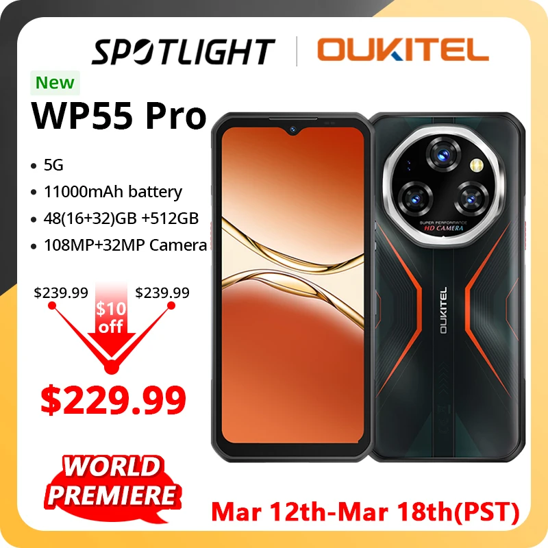 【Brand+】Oukitel WP55 Pro 5G สมาร์ทโฟนพันธุ์แกร่ง 48GB(16+32) +512GB 11000mAh 33W 108MP 6.6 นิ้ว FHD+ โทรศัพท์มือถือ