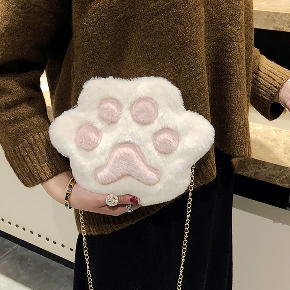 Moda feminina em forma de pata de urso macio pele do falso crossbody bolsa fofa mini bolsa de ombro corrente saco do mensageiro pata de urso pequeno saco