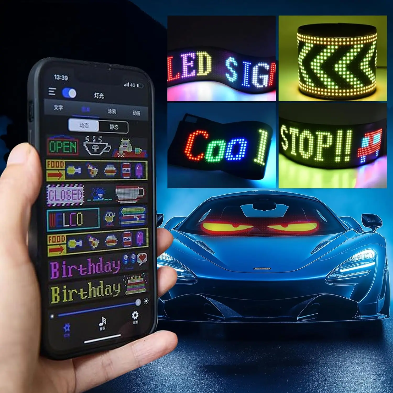 LED Matrix Pixel Panel USB 5V RGB Car Sign Bluetooth App Control Flexible Addressable Pattern Graffiti Scrolling Text Animation