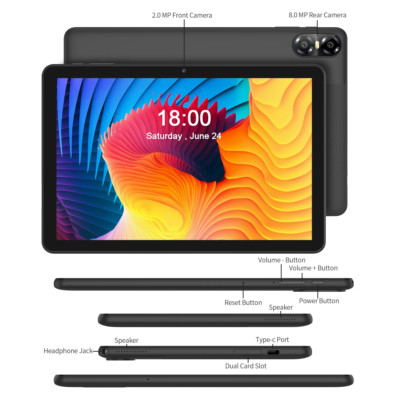 Tablet Android de 10,1" com processador Octa-core 8 GB (4 + 4 GB virtual) RAM 64 GB ROM HD IPS Touchscreen, Wi-Fi 6, BT 5.0, câmera dupla