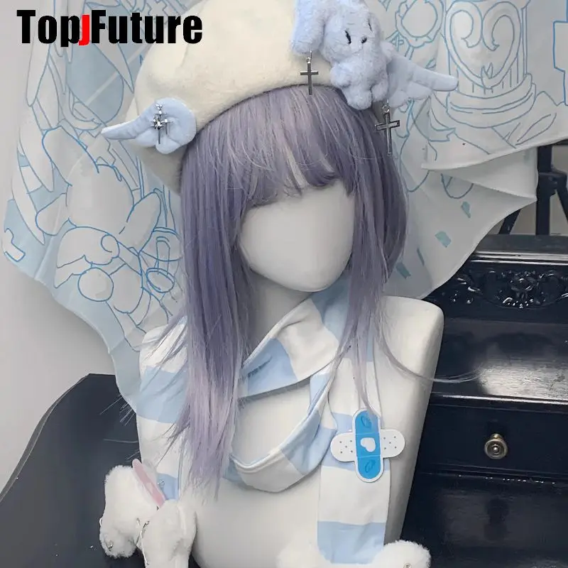 Harajuku Gothic Lolita Y2k Meisje Punk Vrouwen Lange Sjaal streetwear engel Harige Bone Sjaals