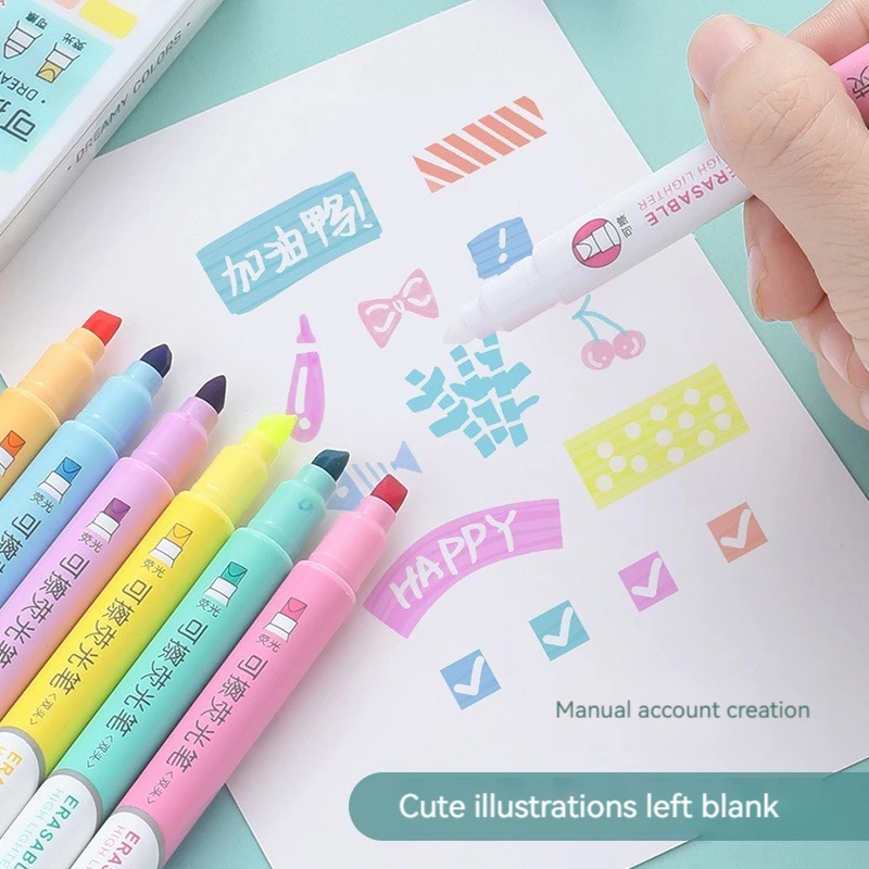 6 Stück löschbare Textmarker, Pastellmarker, fluoreszierender Stift mit zwei Spitzen für Kunst, Zeichnen, Kritzeln, Markieren, Schule, Büro, Schreibwaren