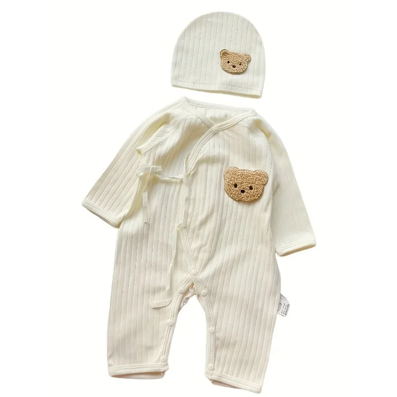 Mono de algodón con gorro para bebé, pelele bonito para todas las estaciones, con dibujo de oso